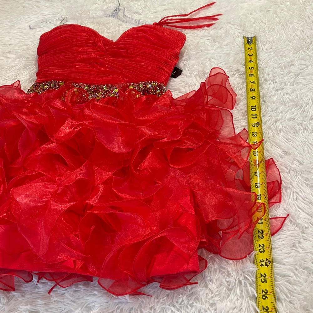 Sherri Hill Red CORKSCREW Ruffled Dress WOMENS SIZE 0 NWT GEMSTONE WAISTBAND - Picture 13 of 15